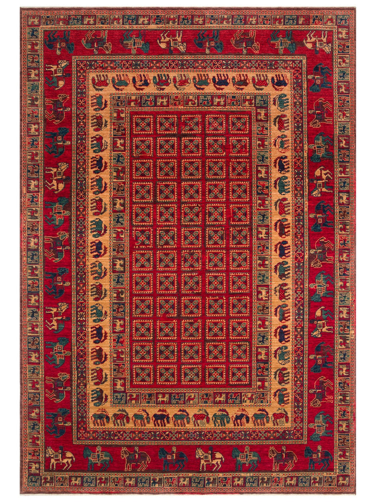 Göbeklitepe Series Handmade Black Loom Carpet with Anatolian Motifs, Produced with 100% New Zealand Wool 8RED