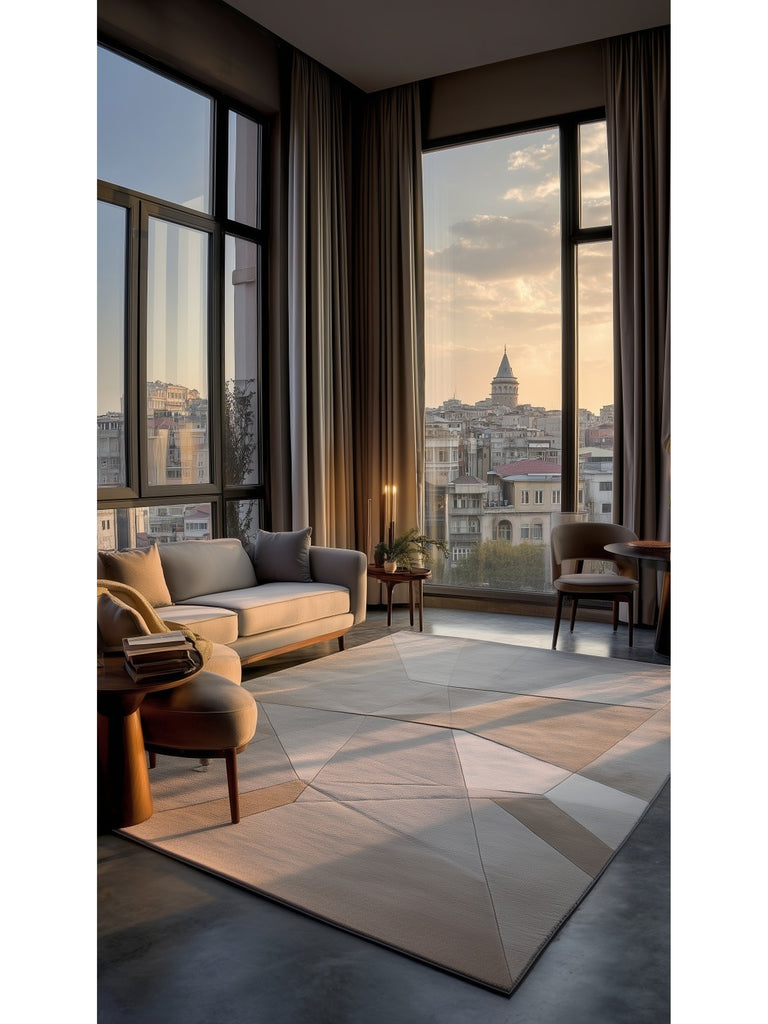 Monza Geometric Patterned High Quality Tight Woven Bright Modern Living Room Carpet 07 CREAM GOLD