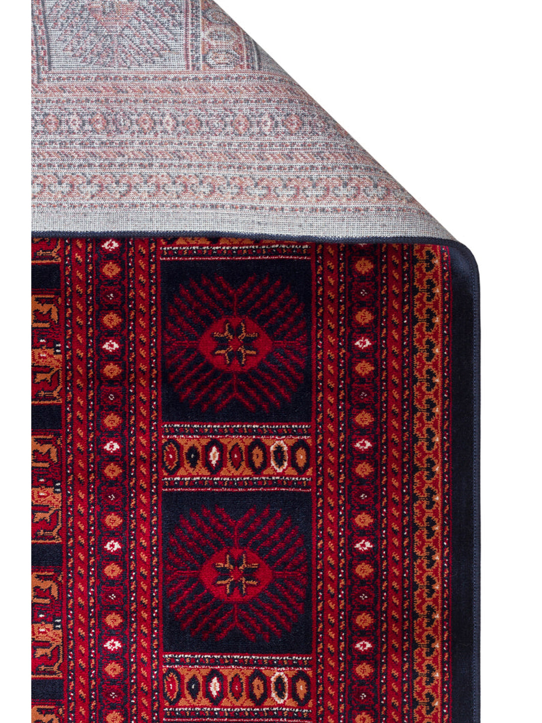 Paghman Series Afghan Patterned Viscose Dense Woven Non-Slip Based Thin Machine-Made Carpet 03 NAVY