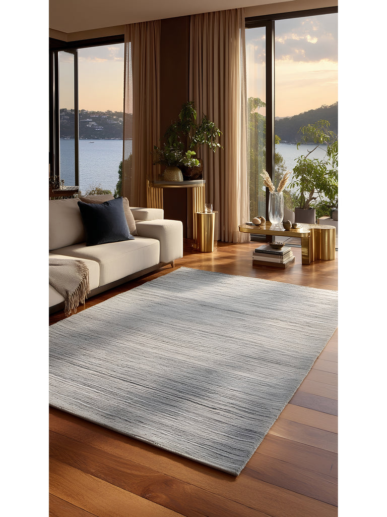 Amore Series 100% Natural Banana Silk Viscose and Wool Blend Living Room Handwoven Carpet GREY