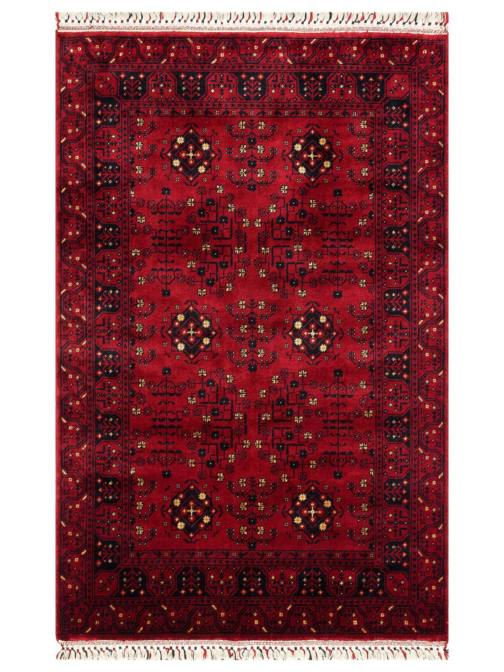 Kabil Afgan Desenli El Emeğiyle Özel Tezgahlarda Üretilen TENCEL™ Uşak Halısı 959 RED - Carpetdocia