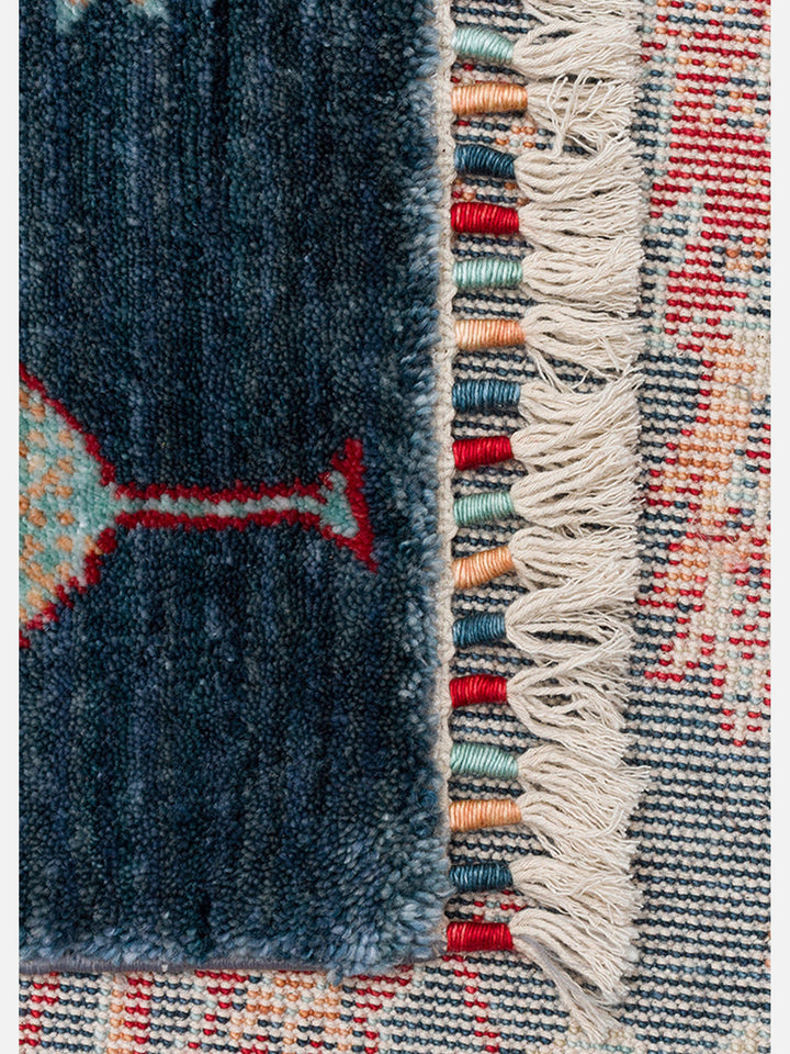 Oushak Carnaval %100 Naturel Kolay Temizlenir El Emeğiyle Üretilen TENCEL™ Modern Uşak Halısı 08 NAVY TURQUOISE - Carpetdocia