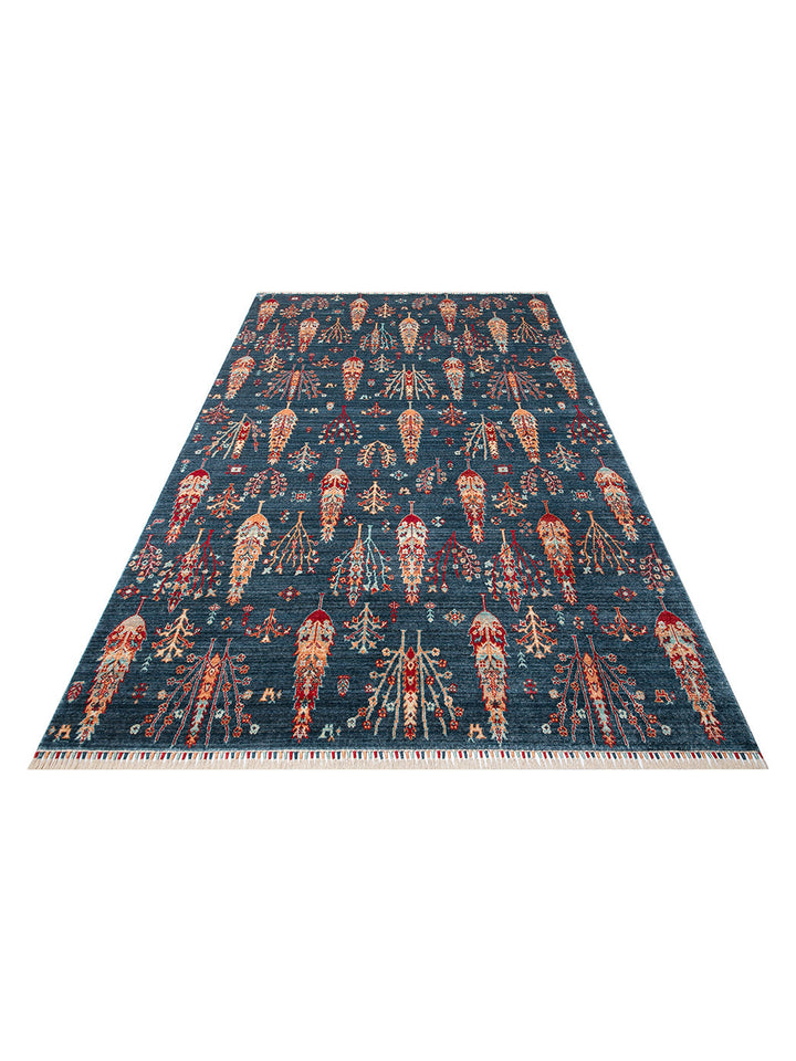 Oushak Carnaval Tappeto Uşak moderno TENCEL™ realizzato a mano, 100% naturale, facile da pulire 08 NAVY TURQUOISE