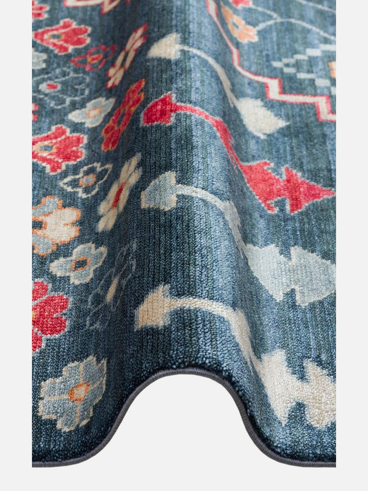 Oushak Carnaval %100 Naturel Kolay Temizlenir El Emeğiyle Üretilen TENCEL™ Modern Uşak Halısı 17 NAVY MULTY - Carpetdocia