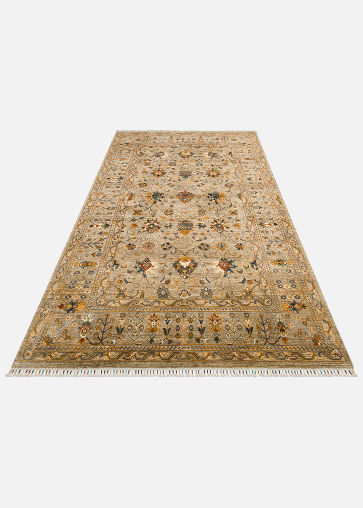 El dokuma Afgan halı adaçayı yeşili sultanabad çiçek 208x301 cm stüdyo çekimi