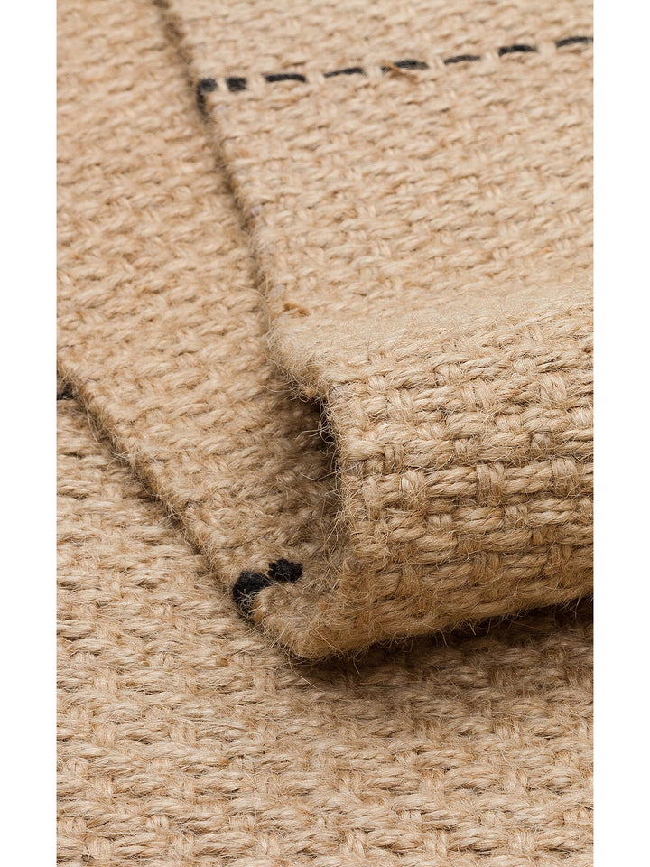 Agra %100 Naturel Jüt ve Pamuk Çift Taraflı Oturma Odası Koridor Mutfak Balkon Modern Kilim 01BLK - Carpetdocia