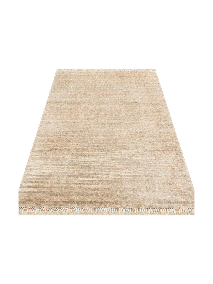 Brasilia Tensel El Emeğiyle Üretilen Modern Sade Şık Özel Kara Tezgah Halısı PLAIN BEIGE - Carpetdocia