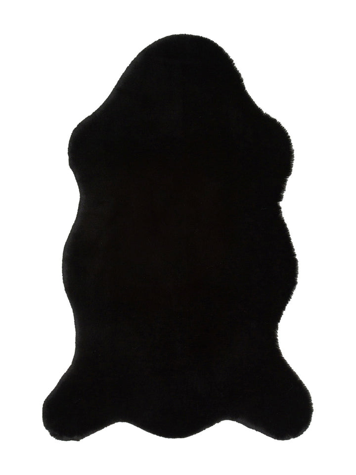 Bunny New Yumuşak Dokulu Uzun Tüylü Yıkanabilir Tavşan Postu BLACK SINGLE N - Carpetdocia