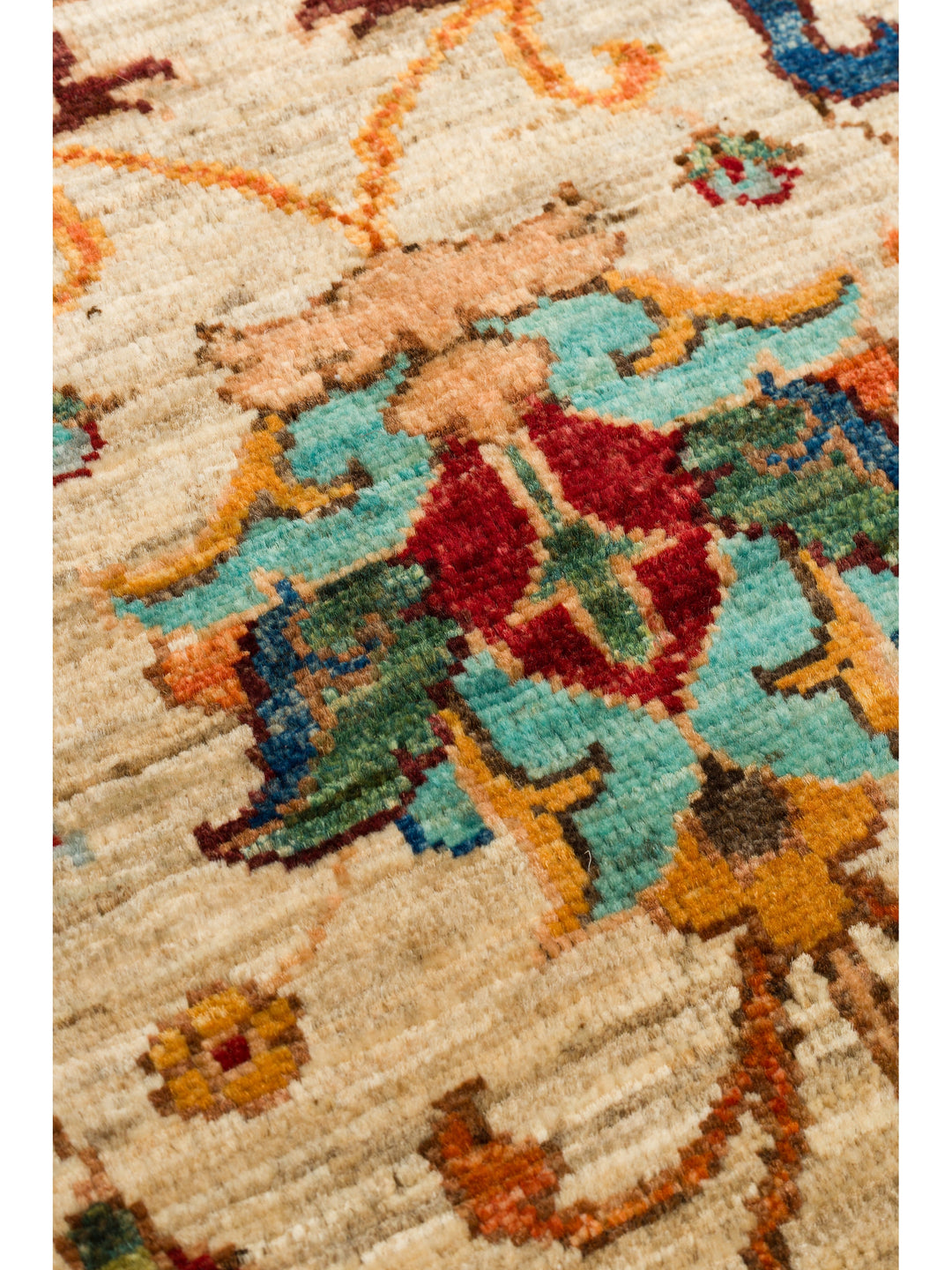 El dokuma Afgan halı krem bitkisel desen 85x125 cm