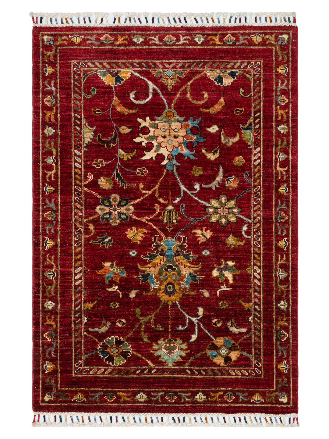 El dokuma Afgan halı kırmızı bitkisel desen 88x128 cm