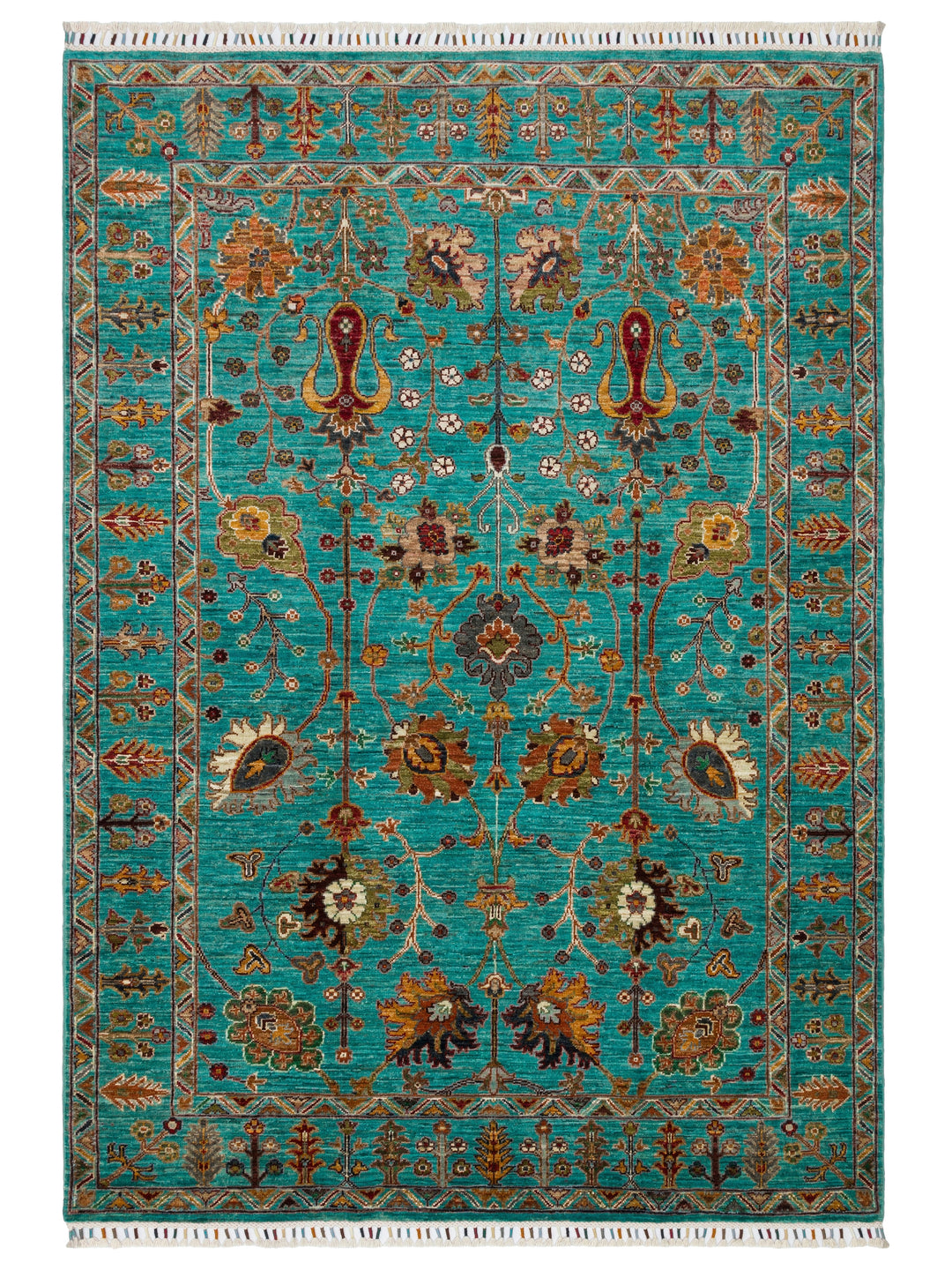 El dokuma Afgan turkuaz halı 151x211 cm kuşbakışı