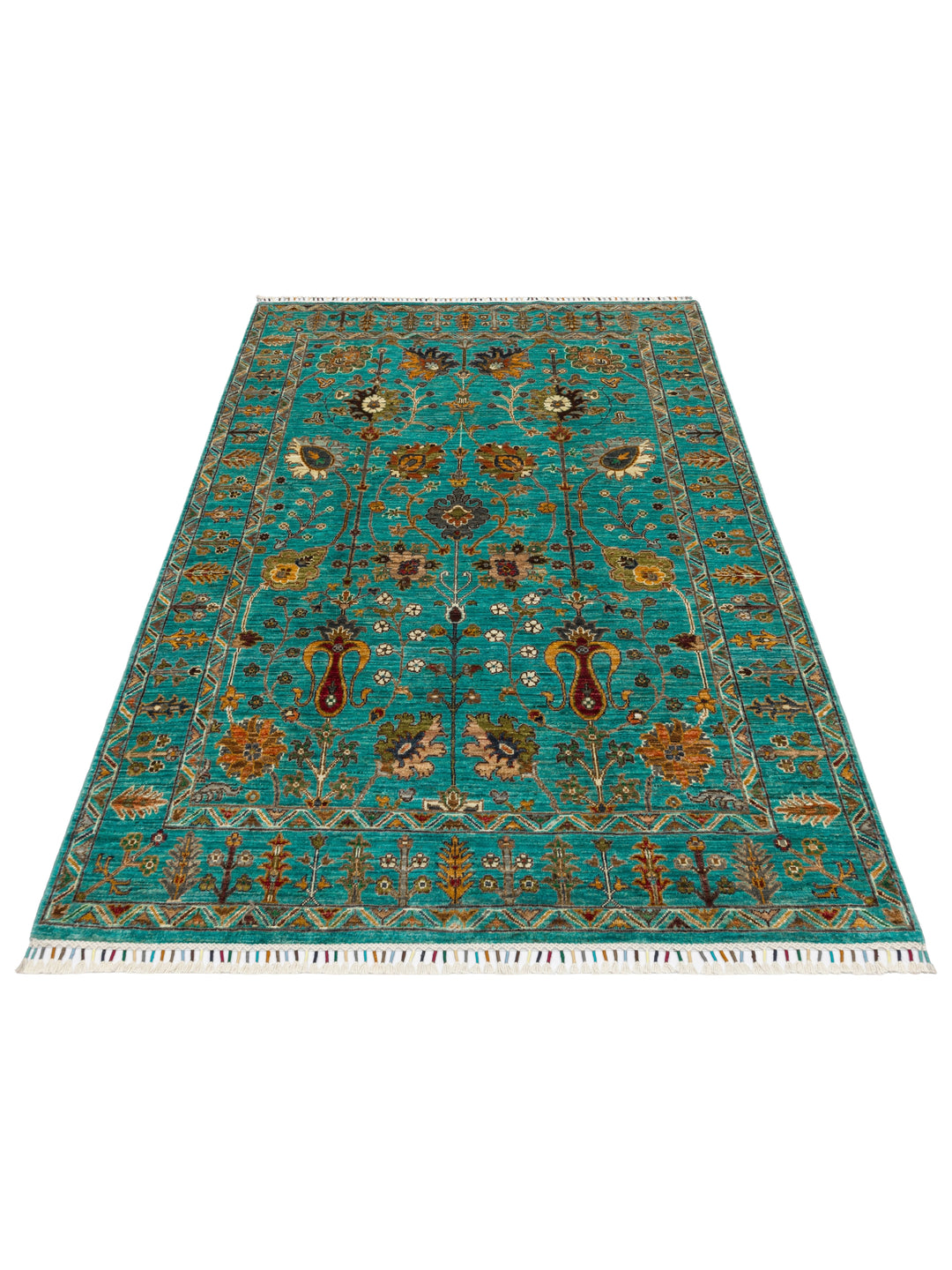 El dokuma Afgan turkuaz halı 151x211 cm stüdyo çekimi