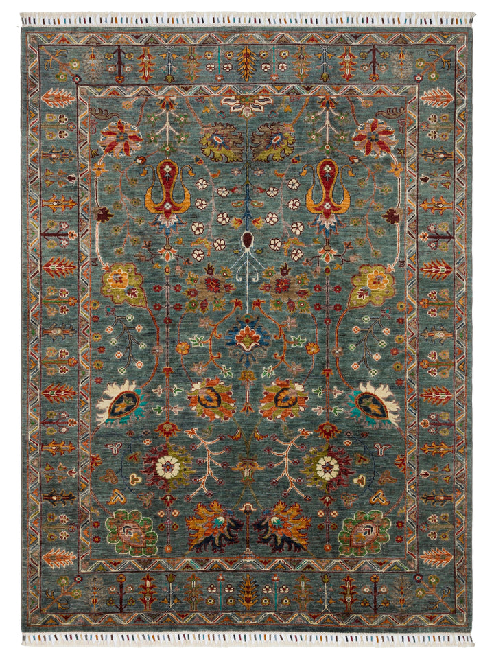 El dokuma Afgan halı yeşil bitkisel desen 154 x 208 cm kuşbakışı