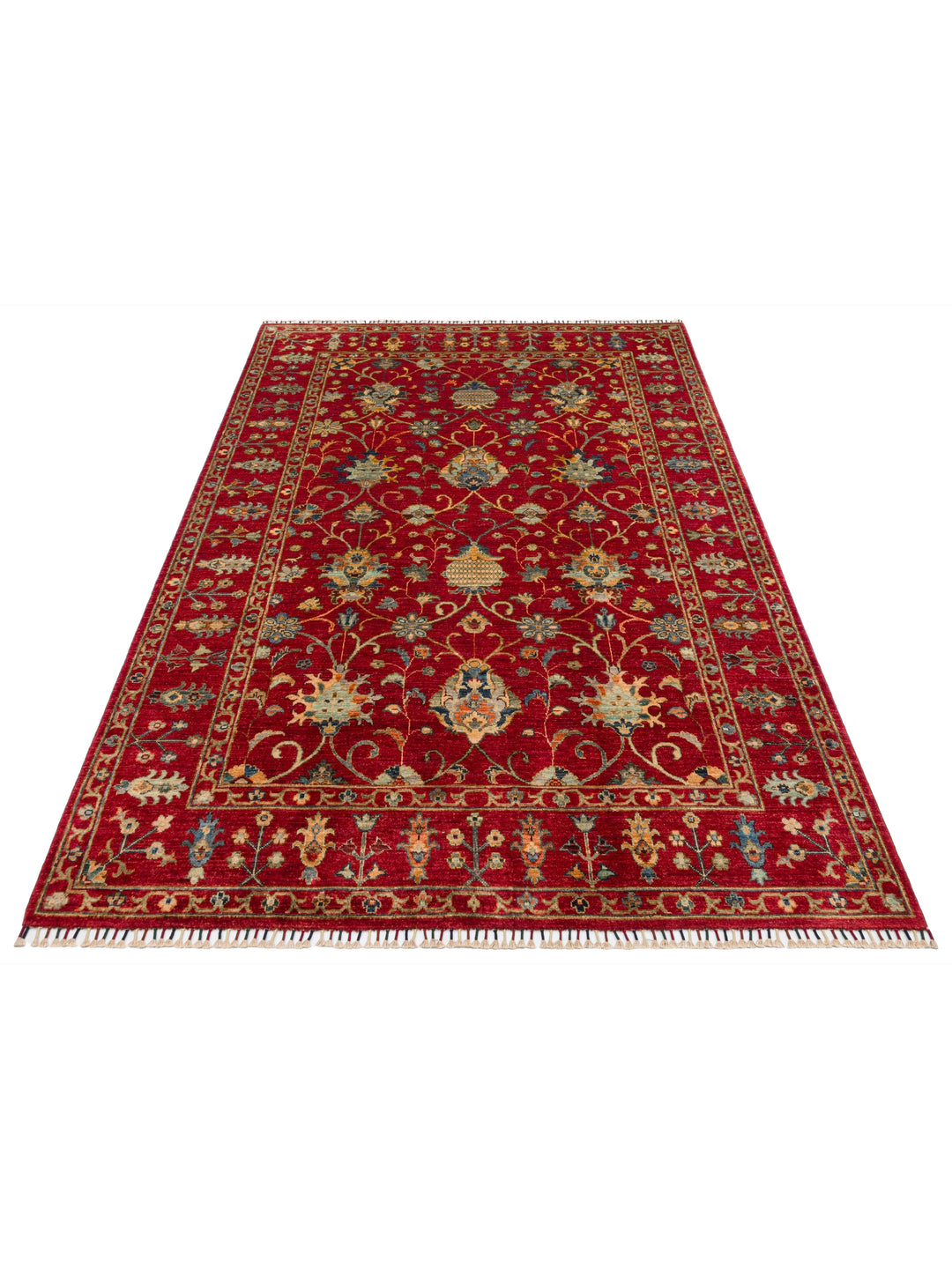 El dokuma Afgan halı kırmızı bitkisel desen 179 x 243 cm stüdyo