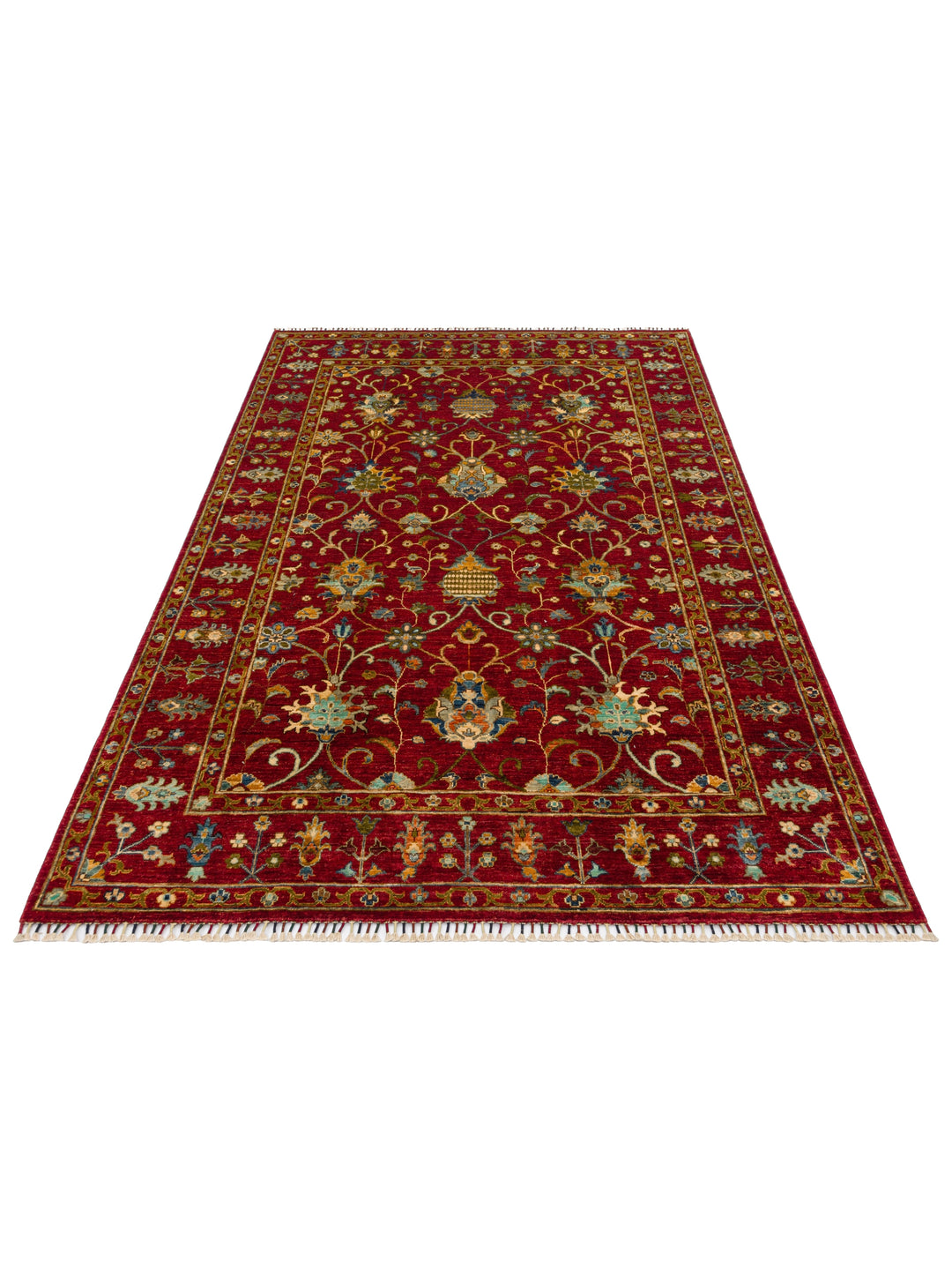 El dokuma Afgan halı kırmızı bitkisel desen 175 x 241 cm stüdyo