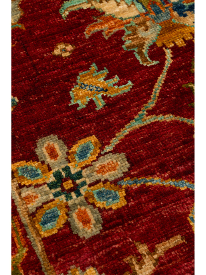 El dokuma Afgan halı kırmızı bitkisel desen 175 x 241 cm detay