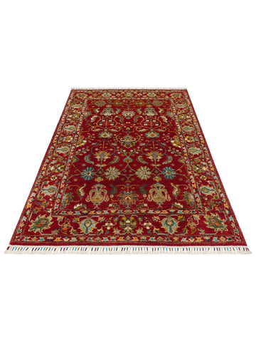 El dokuma Afgan halı kırmızı bitkisel desen 155x206 cm
