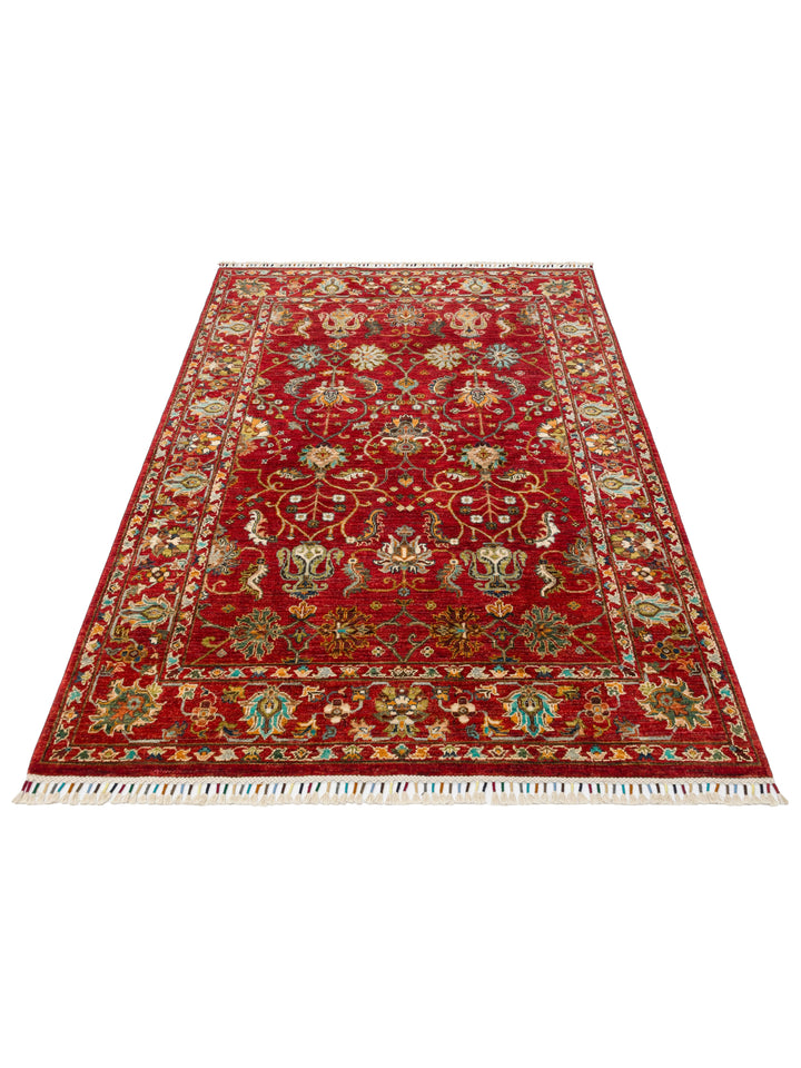 El dokuma Afgan halı kırmızı bitkisel desen 155x206 cm