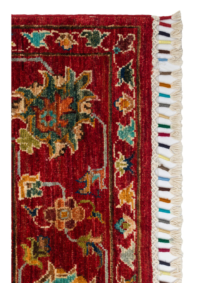 El dokuma Afgan halı kırmızı bitkisel desen 155x206 cm