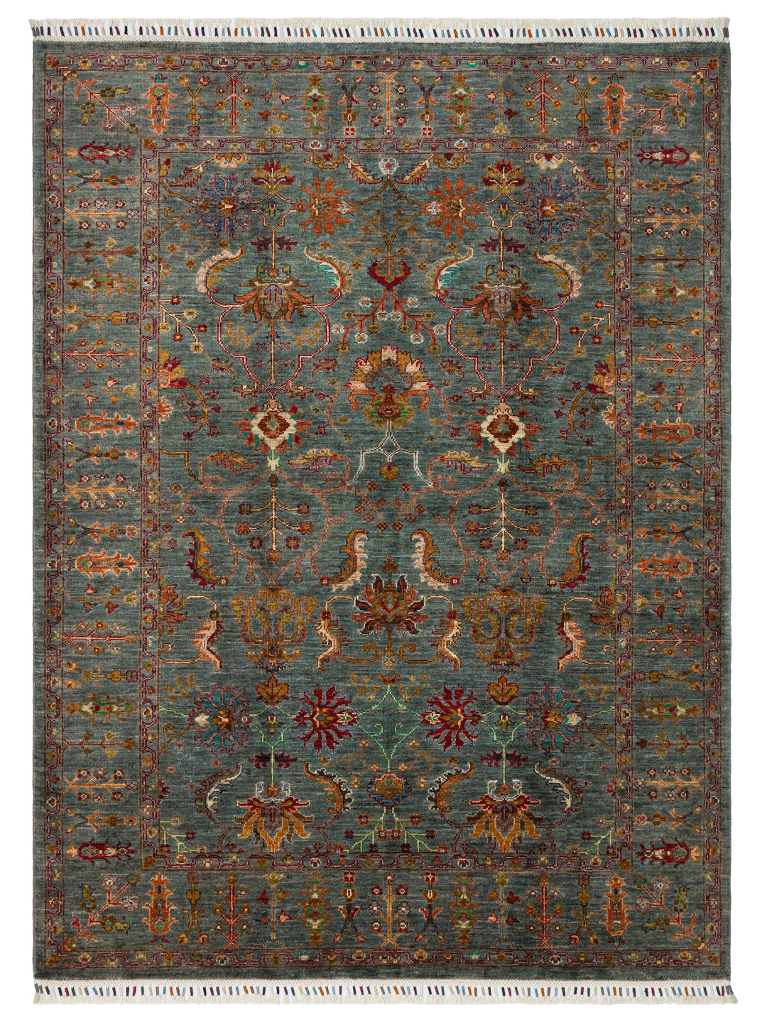 El dokuma Afgan halı çağla yeşili bitkisel desen 159x212 cm