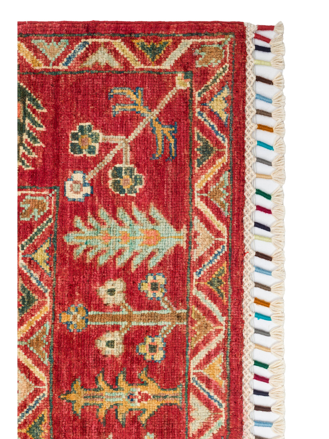 El dokuma Afgan halı kırmızı bitkisel desen 156 x 214 cm detay