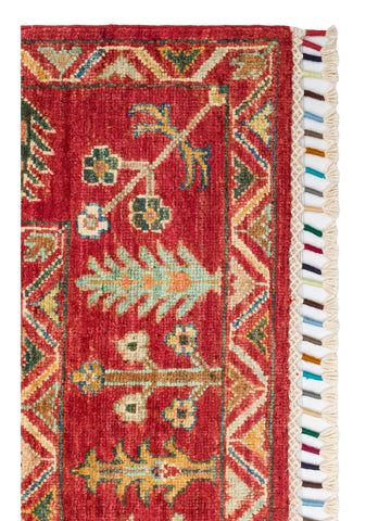 El dokuma Afgan halı kırmızı bitkisel desen 156 x 214 cm detay