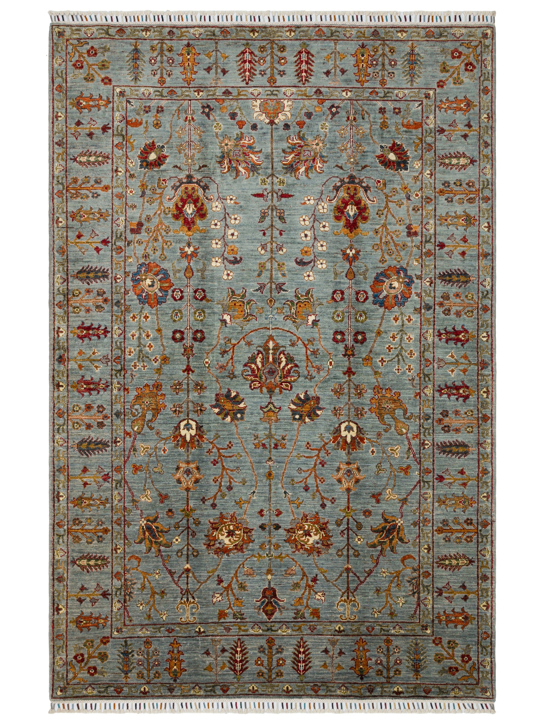 El dokuma Afgan halı petrol mavisi bitkisel desen 174x256 cm