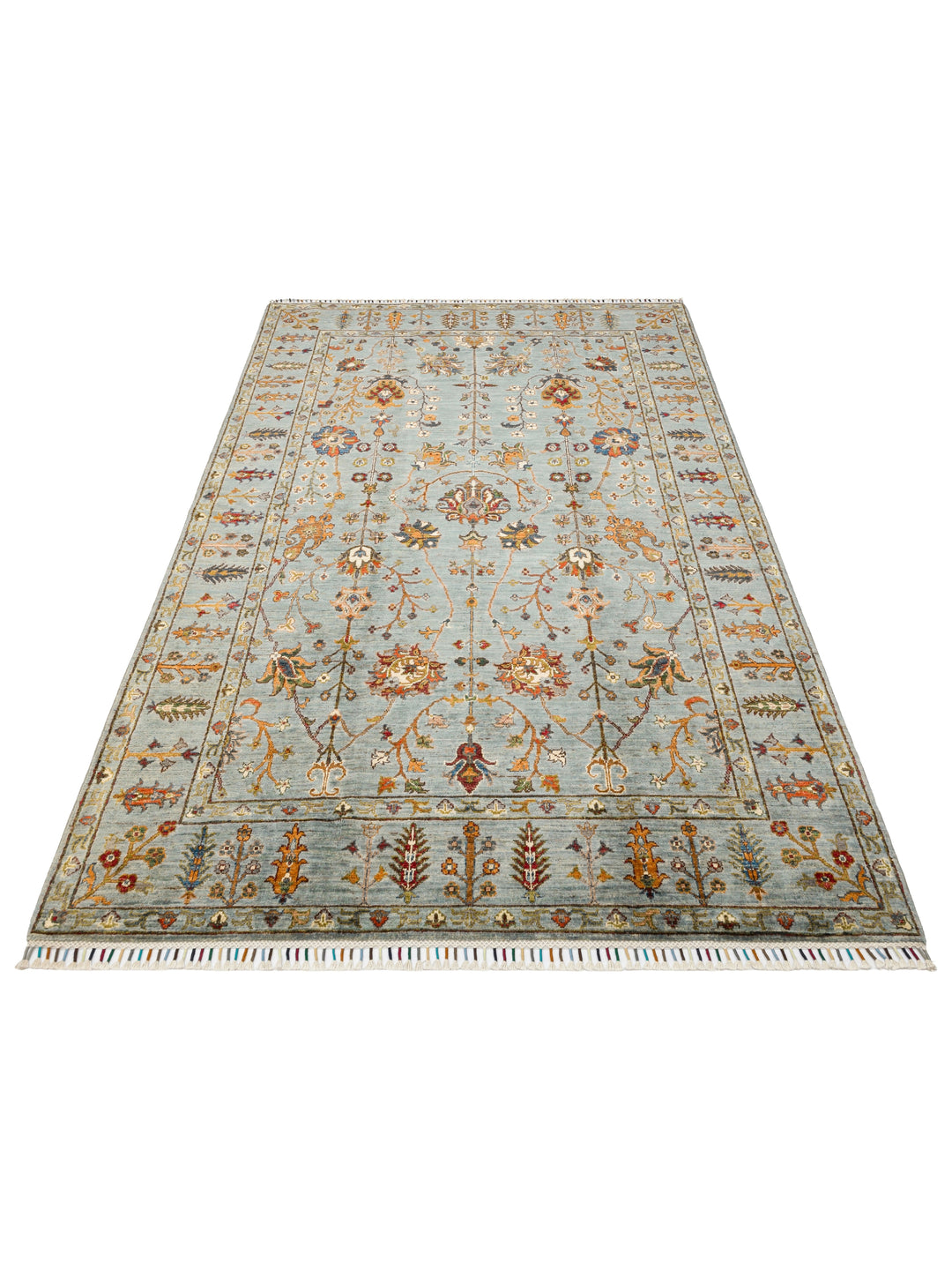 El dokuma Afgan halı petrol mavisi bitkisel desen 174x256 cm