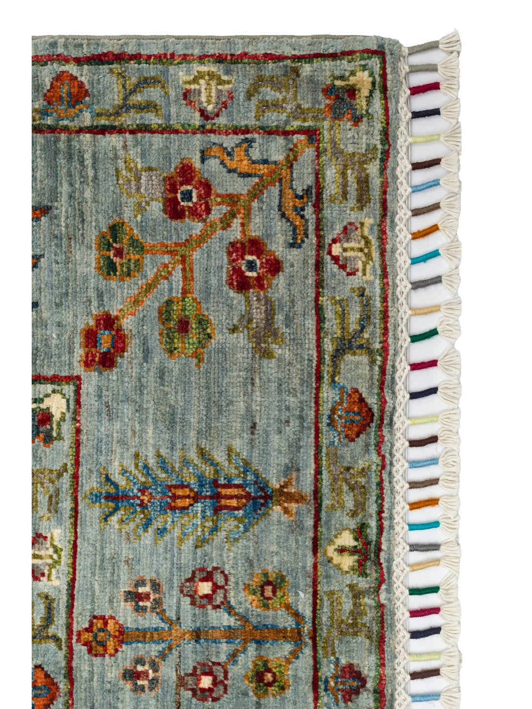 El dokuma Afgan halı petrol mavisi bitkisel desen 174x256 cm