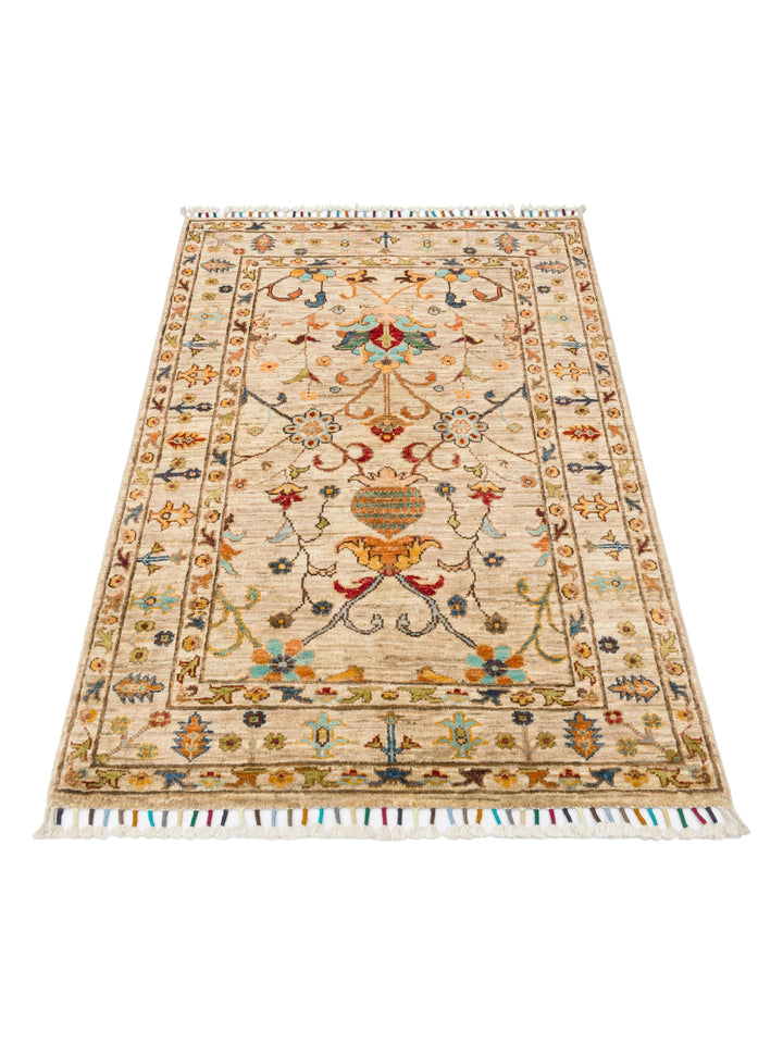 El dokuma Afgan halı krem bitkisel desen 85x120 cm