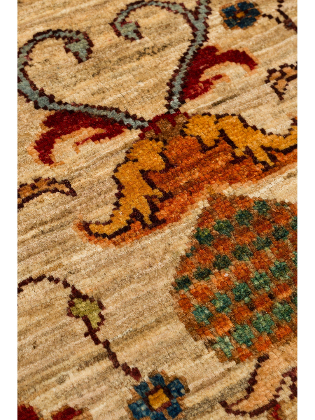 El dokuma Afgan halı krem bitkisel desen 85x120 cm