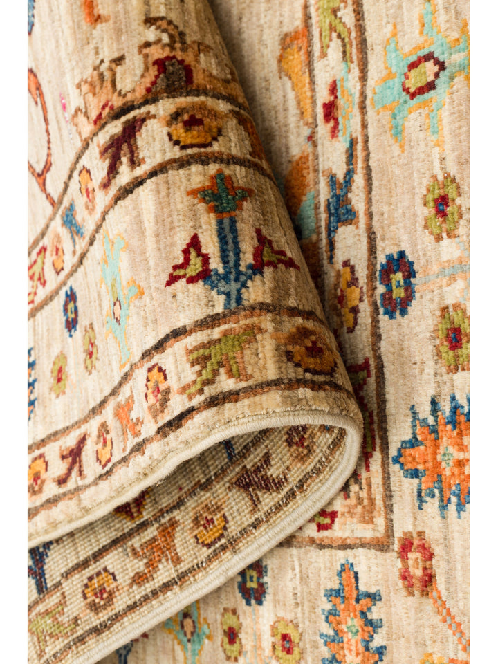 El dokuma Afgan halı krem bitkisel desen 85x120 cm