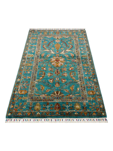 El dokuma Afgan halı petrol mavisi bitkisel desen 104x154