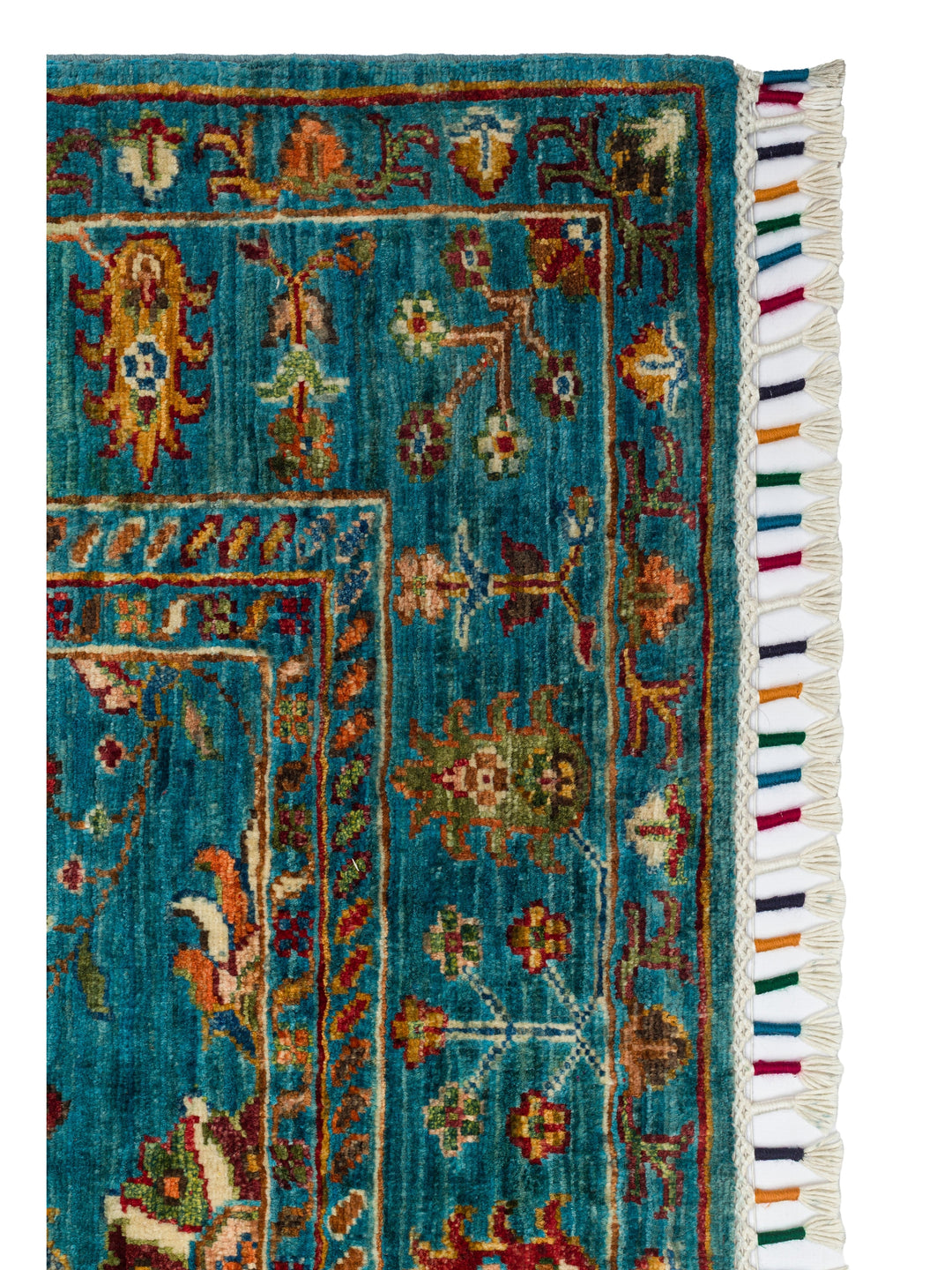 El dokuma Afgan halı petrol mavisi bitkisel desen 104x154 cm