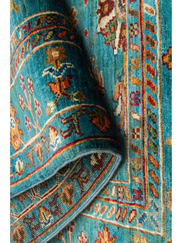 El dokuma Afgan halı petrol mavisi bitkisel desen 104x154 cm