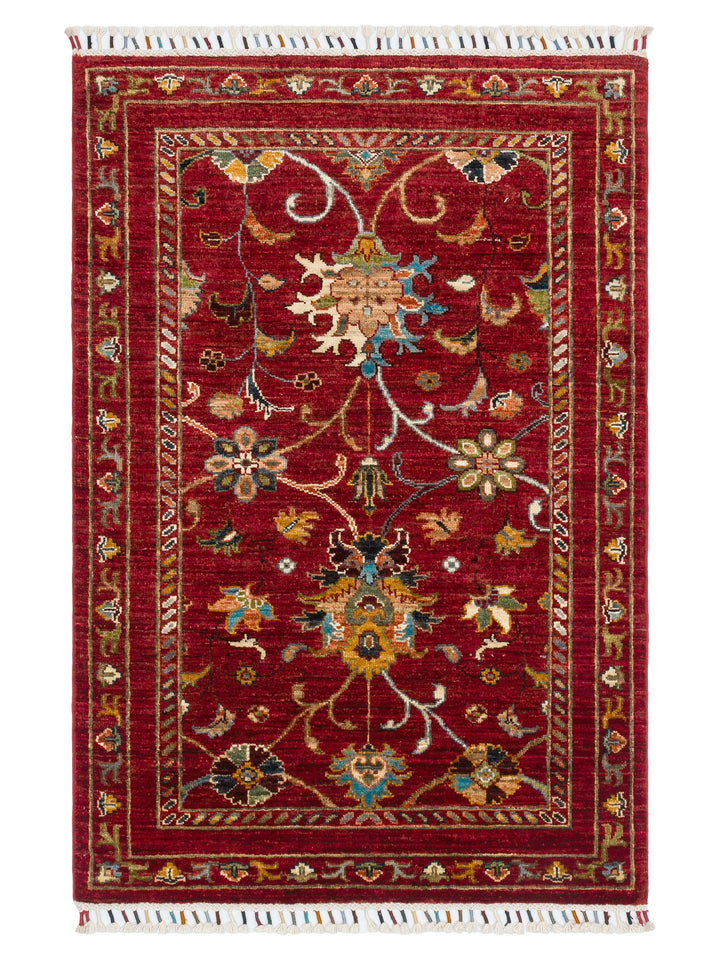 El dokuma Afgan halı kırmızı bitkisel desen 88x127 cm