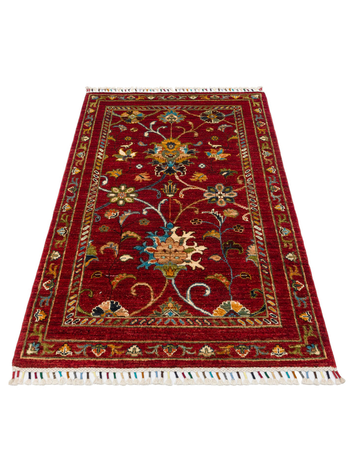 El dokuma Afgan halı kırmızı bitkisel desen 88x127 cm