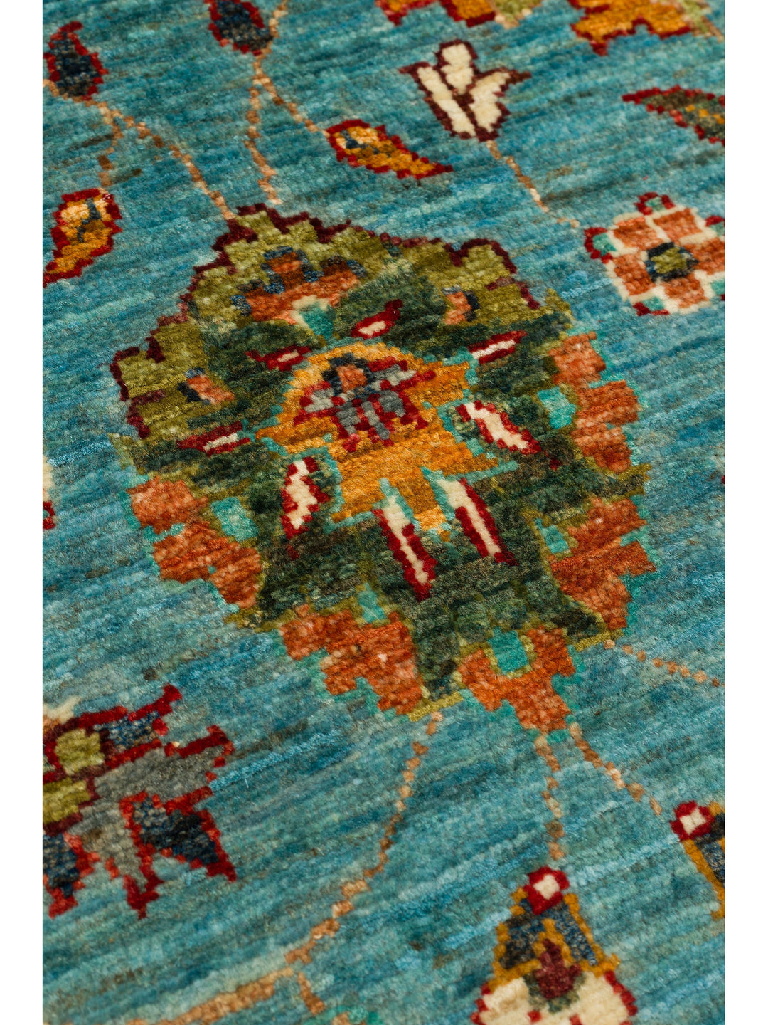 El dokuma Afgan halı petrol mavisi bitkisel desen 85x271 cm