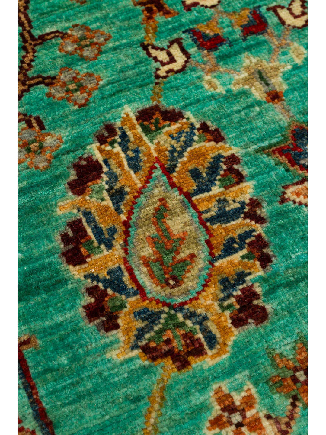 El dokuma Afgan halı turkuaz bitkisel desen 81x251 cm