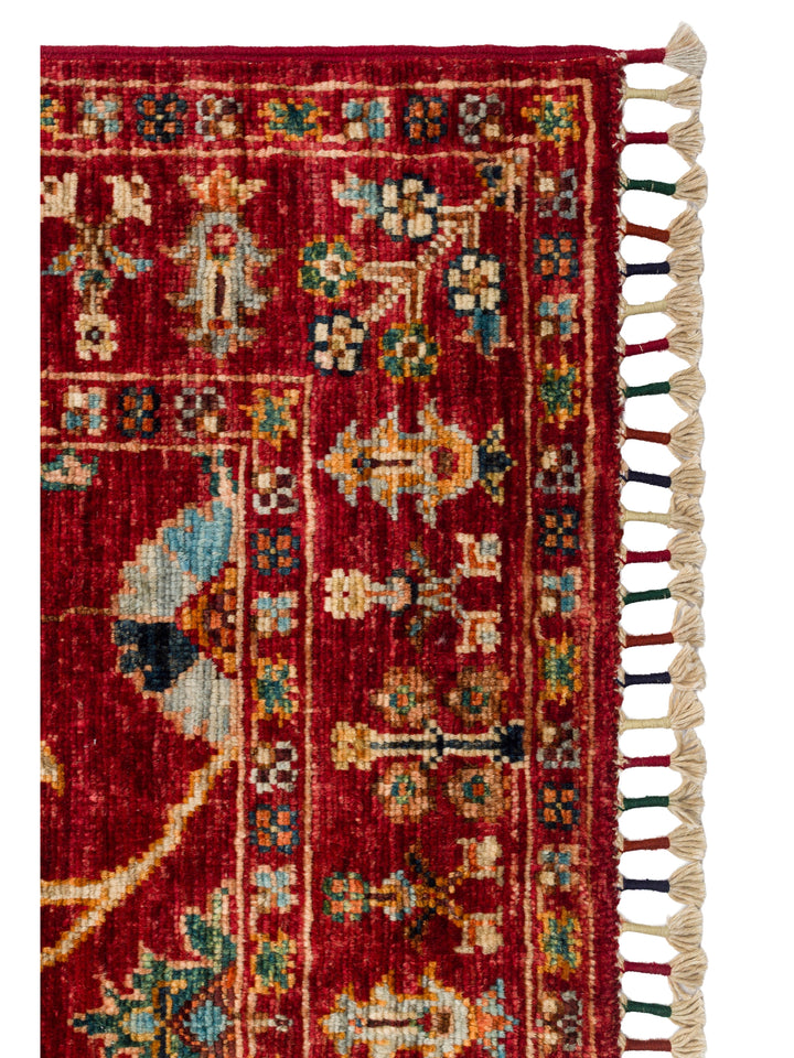 El dokuma Afgan halı kırmızı bitkisel desen 85x291 cm