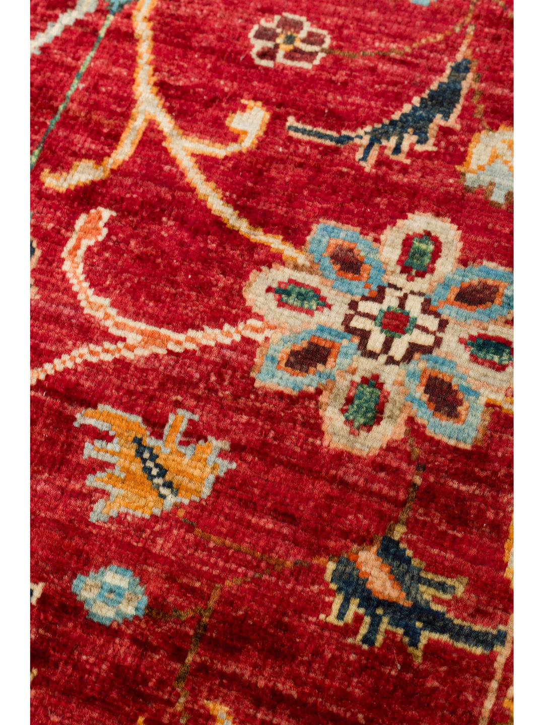 El dokuma Afgan halı kırmızı bitkisel desen 85x291 cm