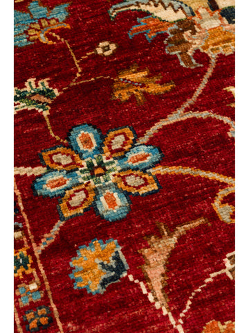 El dokuma Afgan halı kırmızı bitkisel desen 85x291 cm