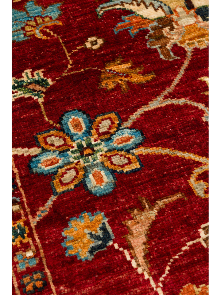 El dokuma Afgan halı kırmızı bitkisel desen 85x291 cm