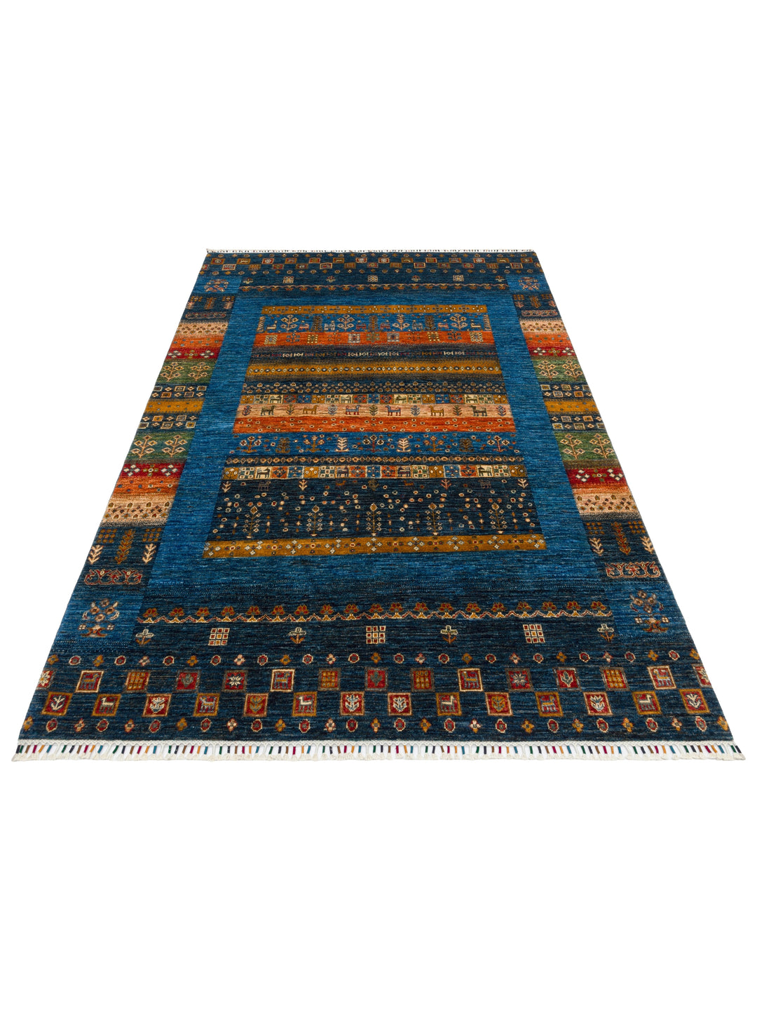 El dokuma Afgan halı lacivert bitkisel desen 177x242 cm