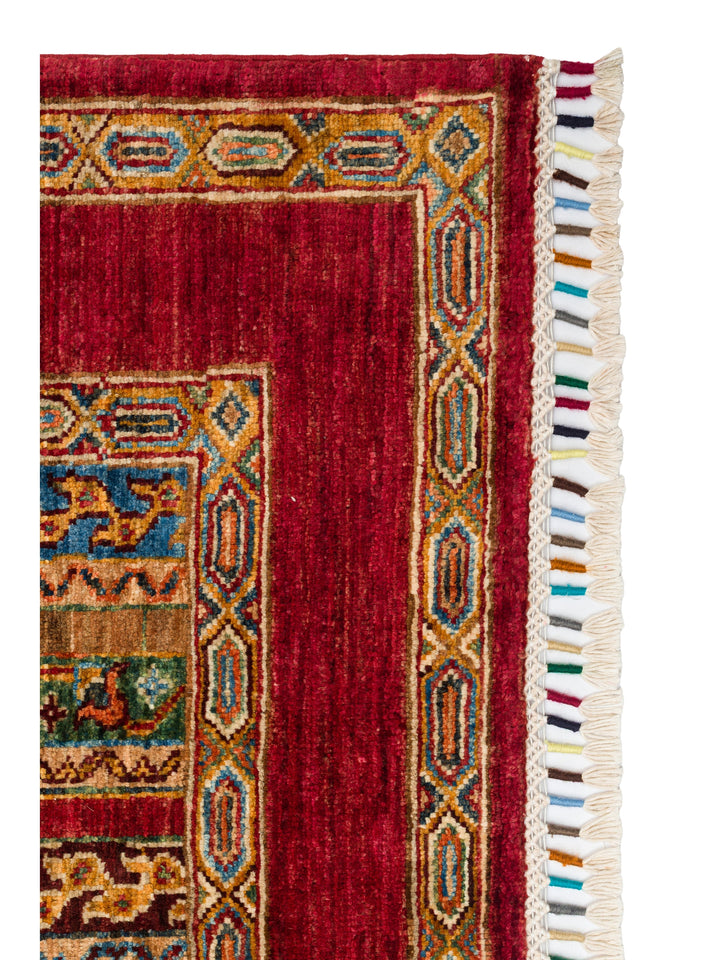 El dokuma Afgan halı kırmızı bitkisel desen 160x207 cm