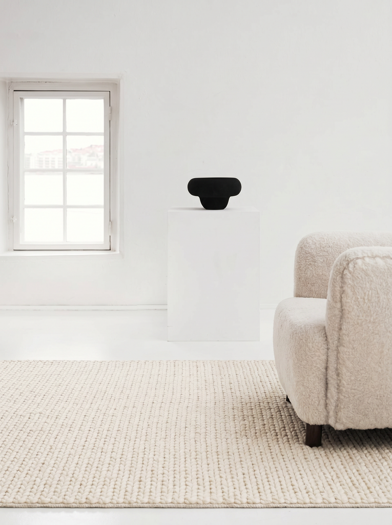 Tappeto fatto a mano Woolstar al 100% Lana Naturale con Motivo Kazak per Salotto, Soggiorno, Corridoio, Ingresso CREAM