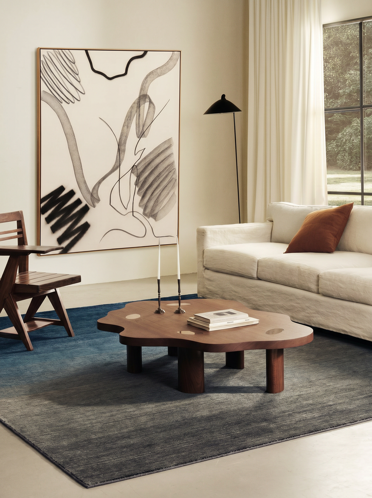 Donatella Serie 100 % Neuseelandwolle Handgeknüpfter Farbverlauf Teppich für Wohnzimmer NAVY GREY
