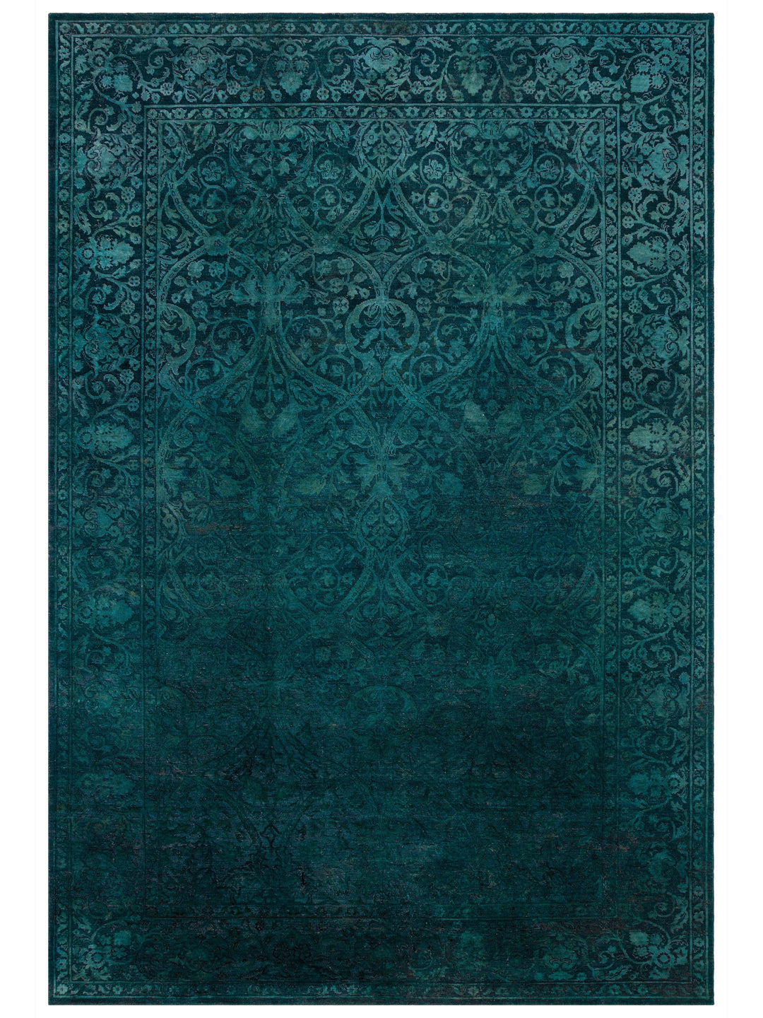 El dokuma Hindistan Jaipur halı Petrol Mavisi 197x297 cm kuşbakışı üstten görünüm