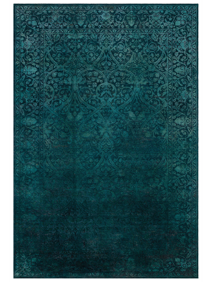 El dokuma Hindistan Jaipur halı Petrol Mavisi 197x297 cm kuşbakışı üstten görünüm