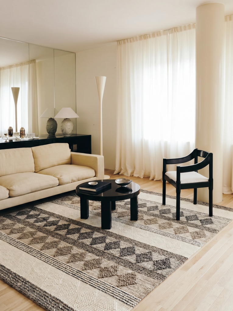 Tappeto fatto a mano Woolstar al 100% Lana Naturale con Motivo Kazak per Salotto, Soggiorno, Corridoio, Ingresso JD 01 GREY